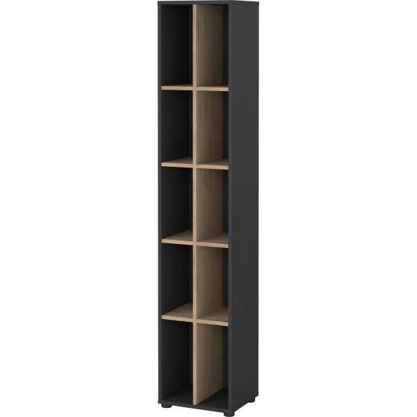 Schilder-Bücherregal mit Trennwänden - Mattgrau/Hickory