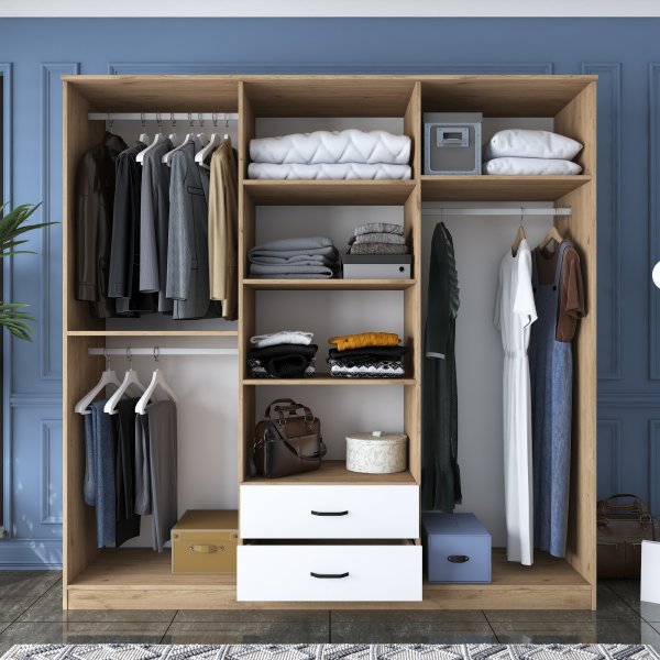 Bardo Kleiderschrank 210 x 51,5 x 210 cm - Walnuss/Weiß