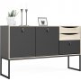 Stubble-Sideboard mit 3 Türen und 2 Schubladen - Schwarz/Eiche