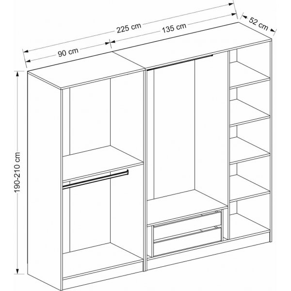 Cikani Kleiderschrank 225x52x210 cm - Anthrazit
