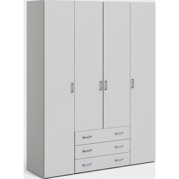 Space-Kleiderschrank mit 4 Türen und 3 Schubladen - Weiß