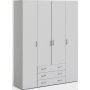 Space-Kleiderschrank mit 4 Türen und 3 Schubladen - Weiß