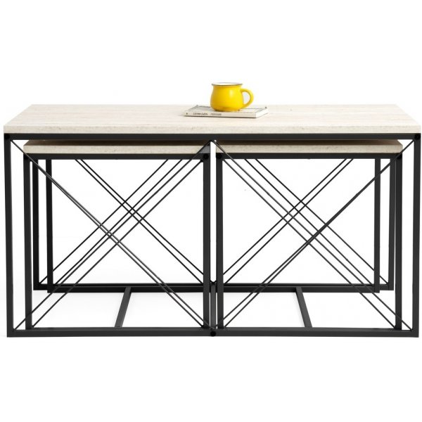 Defne Couchtisch-Set - Schwarz/Marmor