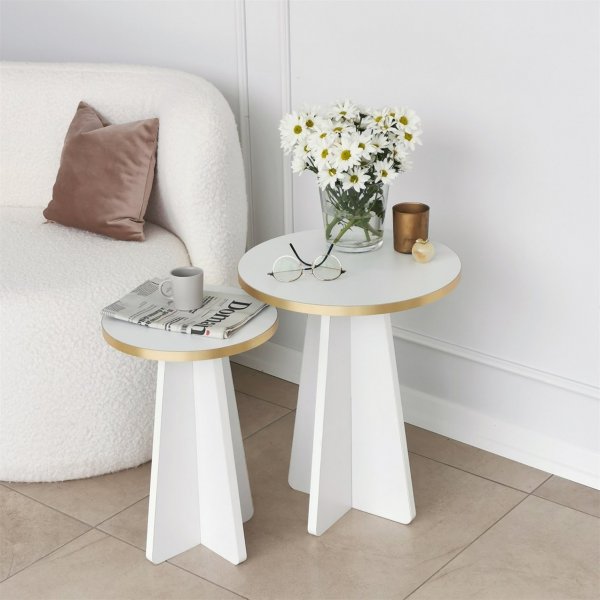Pilz-Beistelltisch-Set Ø30/40 cm - Gold/Weiß