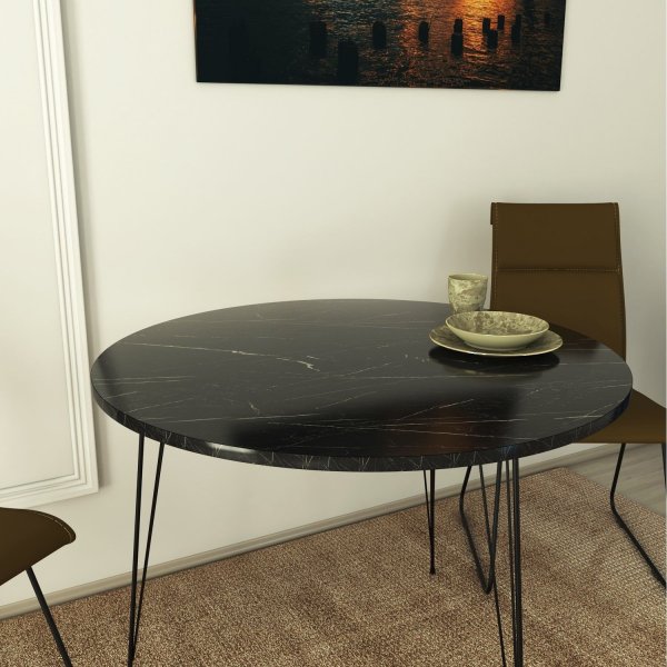 Sandalf Esstisch 90 cm - Schwarzer Marmor