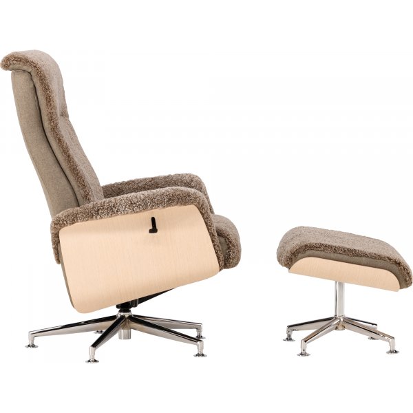 Schaffellsessel mit Fußhocker - Braun / Eiche - Ulla