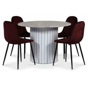 Empire Essgruppe Ø105 cm inkl. 4 Carisma-Stühle in Bordeaux - Silberner Diana-Marmor / Weißes Lattenholzgestell Empire Essgruppe Ø105 cm inkl. 4 Carisma-Stühle in Bordeaux - Silberner Diana-Marmor / Weißes Lattenholzgestell