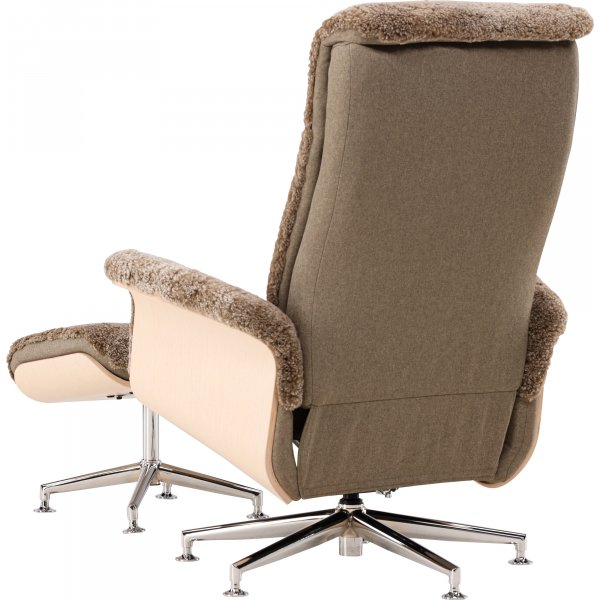 Schaffellsessel mit Fußhocker - Braun / Eiche - Ulla