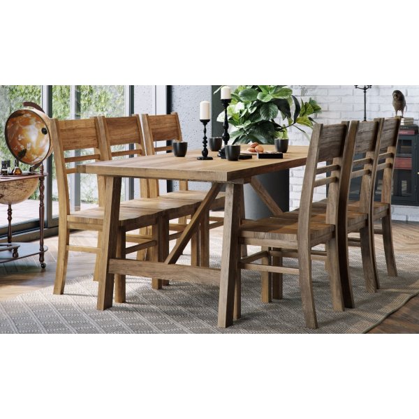Woodforge Esstisch mit 6 Stühlen aus recyceltem Holz