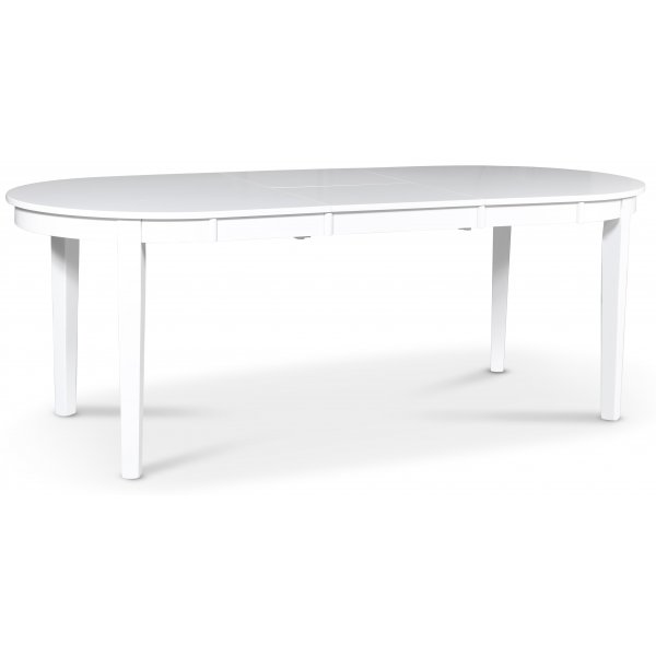 Gåsö Essgruppe: Tisch 160/210 cm inklusive 6 Fårö Stühle mit Kreuz - Weiß/Eiche