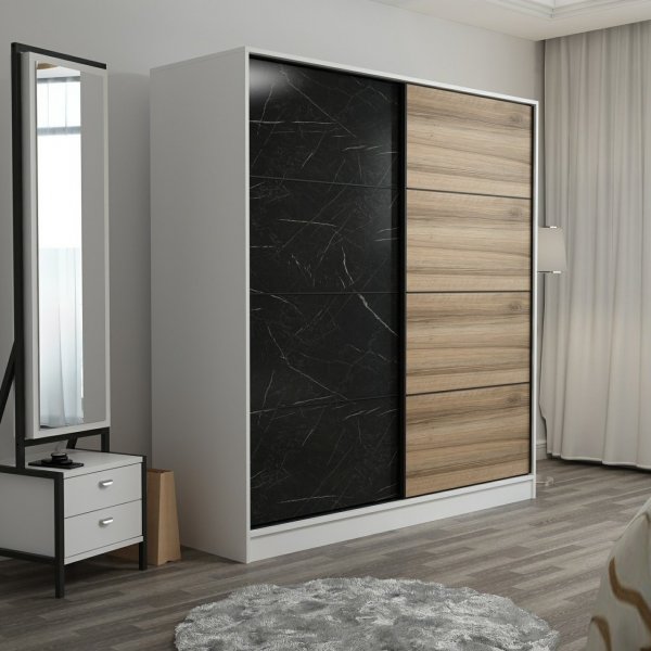 Kapusta Kleiderschrank 220x52x210 cm - Weiß/Schwarz/Braun