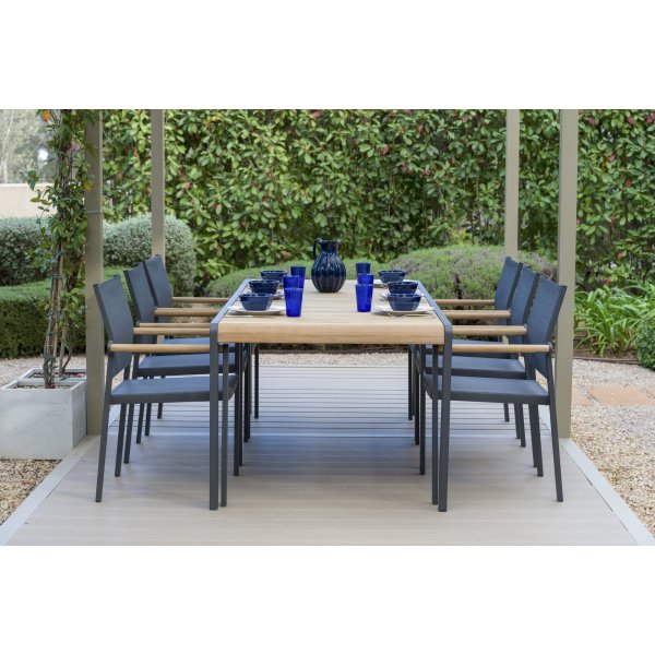 Lifestyle Garden Gartengruppe Amber mit Tisch 220 cm und 6 Stapelstühlen - Teak/Aluminium