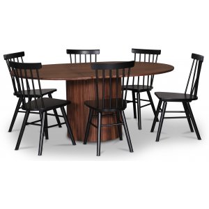 Nova Essgruppe, ausziehbarer Esstisch Ø130-170 cm inkl. 6 Orust Freischwinger schwarz - Nussbaum Nova Essgruppe, ausziehbarer Esstisch Ø130-170 cm inkl. 6 Orust Freischwinger schwarz - Nussbaum