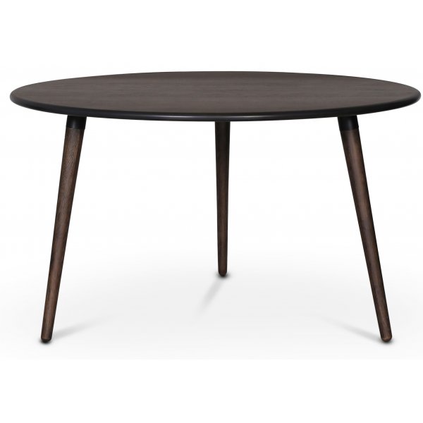 Omni-Essgruppe, runder Esstisch Ø130 cm inkl. 4 Tony-Bugholzstühle schwarz - Eiche rauchfarben