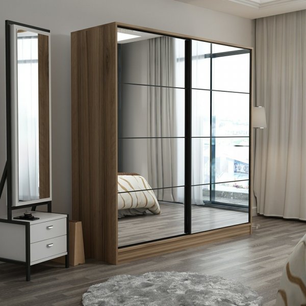 Kapusta Kleiderschrank mit Spiegeltüren, 220x52x210 cm - Braun
