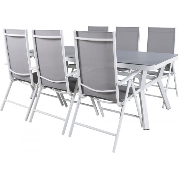 Virya Outdoor-Essset mit 6 Break-Stühlen - Grau/Weiß