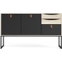 Stubble-Sideboard mit 3 Türen und 2 Schubladen - Schwarz/Eiche