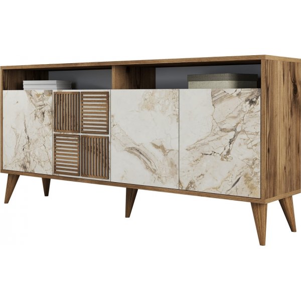 Milan Sideboard 160 cm - Nussbaum/weißer Marmor