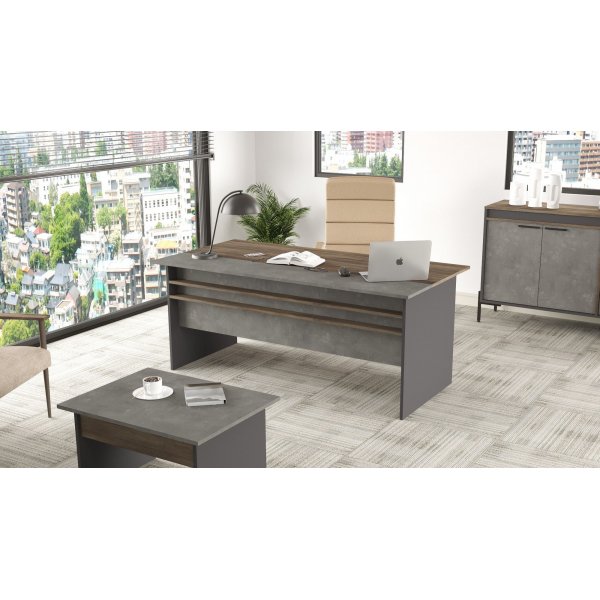 Vista Schreibtisch 180x89,5 cm - Braun/Beton/Anthrazit