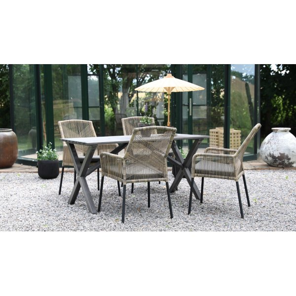Scottsdale Outdoor-Essgruppen-Esstisch mit 4 Ystad-Gestellstühlen - Grau/Beige