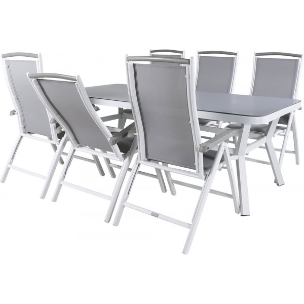 Virya Outdoor-Essgruppe mit 6 Albany-Stühlen - Weiß/Grau
