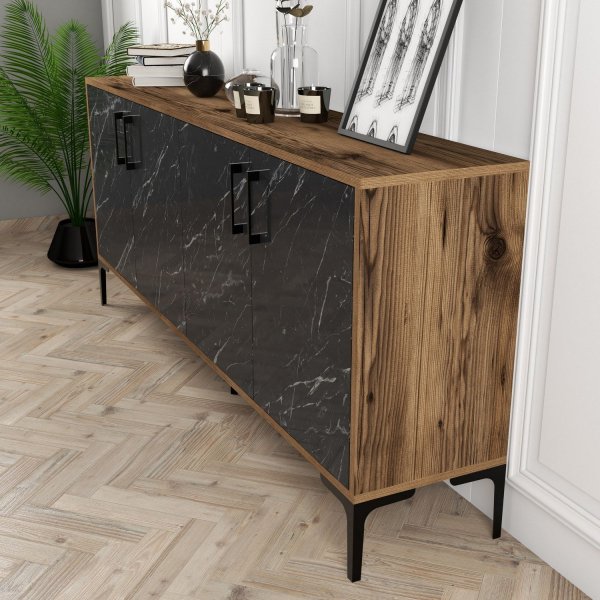 Kyiv Sideboard 180 cm - Nussbaum/schwarzer Marmor