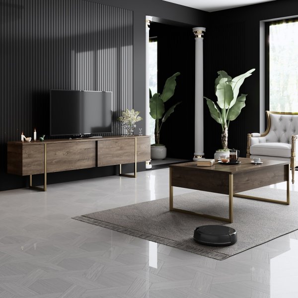 Lux Couchtisch 90 x 60 cm - Walnuss/Gold