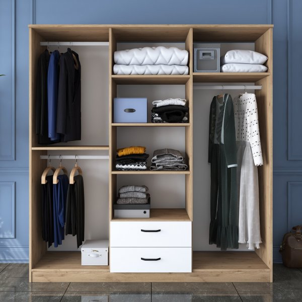 Baden Kleiderschrank 15 - Nussbaum/weiß