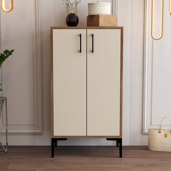 Prager Schuhschrank - Nussbaum/Creme
