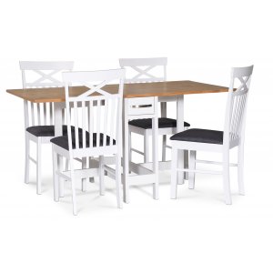 Lebensmittelgruppe Fårö; Fårö Klapptisch Weiß / Eiche mit 4 Sofiero Stühlen Lebensmittelgruppe Fårö; Fårö Klapptisch Weiß / Eiche mit 4 Sofiero Stühlen