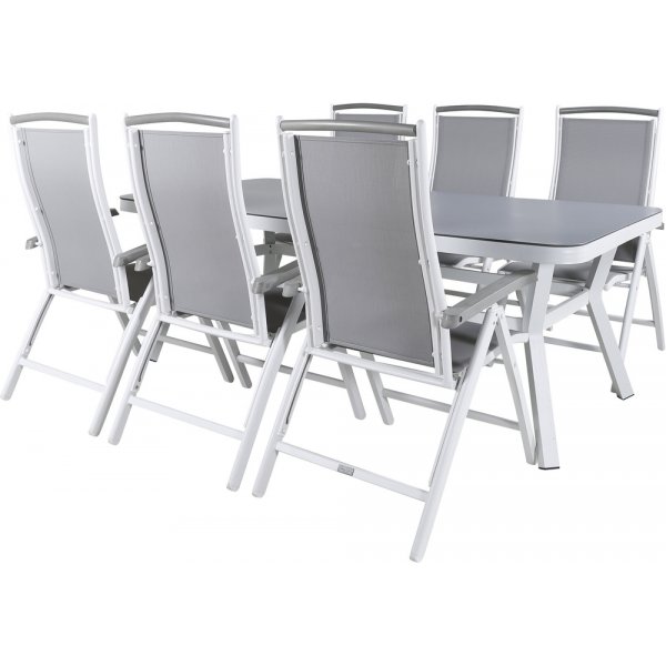 Virya Outdoor-Essgruppe mit 6 Albany-Stühlen - Weiß/Grau