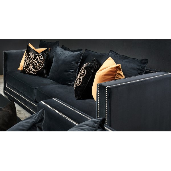 Cloude 3-Sitzer Sofa mit Nieten - schwarz (Samt)