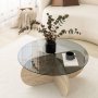 Bubble Couchtisch Ø75 cm - Travertin/rauchfarbenes Glas