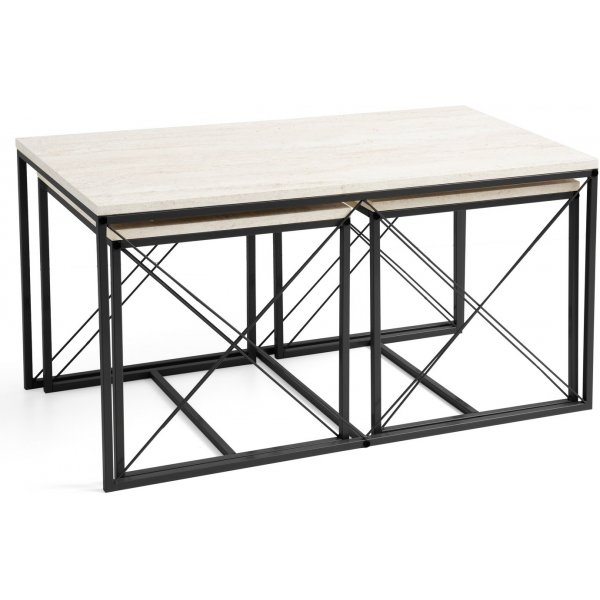 Defne Couchtisch-Set - Schwarz/Marmor