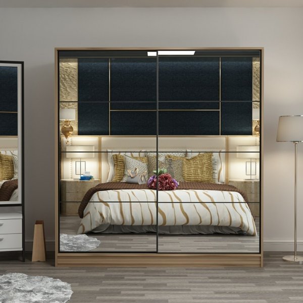 Kapusta Kleiderschrank mit Spiegeltüren, 220x52x210 cm - Braun