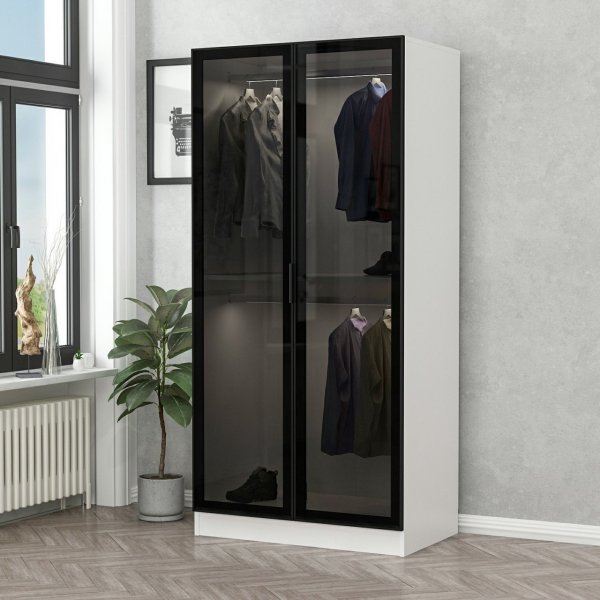 Cavolo Kleiderschrank 90 cm - Weiß/Schwarz