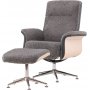 Relaxsessel mit Fußhocker - Graues Schaffellimitat/weiß getünchte Eiche