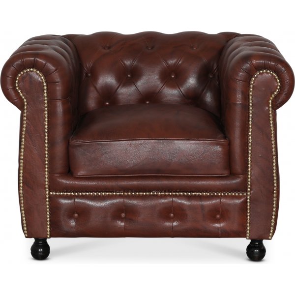 Chesterfield-Sessel aus braunem Leder - Old England + Fleckentferner für Möbel