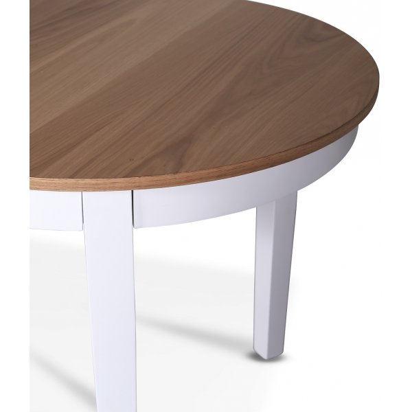 Lebensmittelgruppe Fårö; Esstisch 160/210x90 cm - Weiße / geölte Eiche mit 4 Fårö-Stühlen mit grauen Stoffsitzen