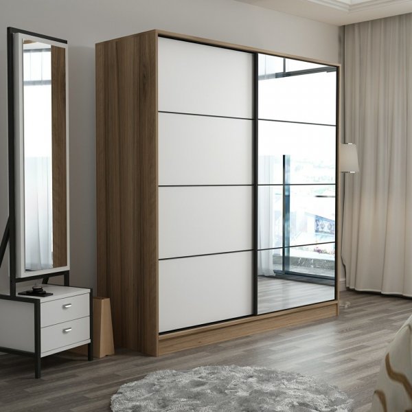 Kapusta Kleiderschrank mit Spiegeltür, 180 cm - Braun/Weiß