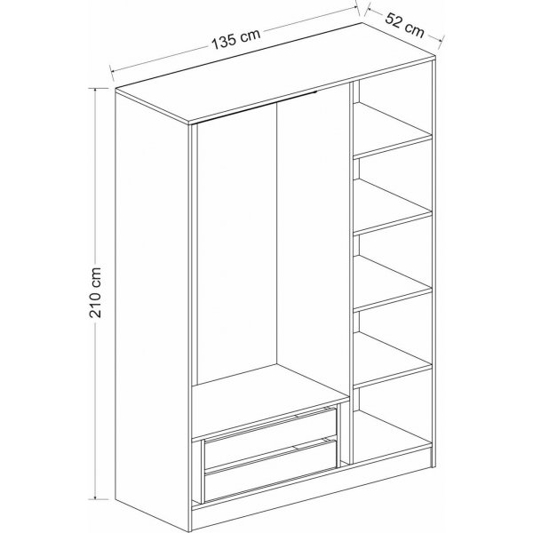 Cikani Kleiderschrank 135x52x210 cm - Anthrazit