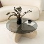 Bubble Couchtisch Ø75 cm - Travertin/rauchfarbenes Glas