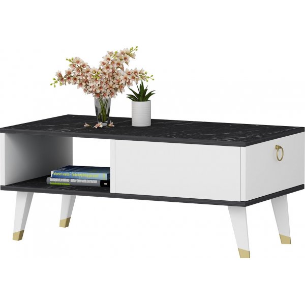 Delux Couchtisch 90 x 45 cm - Schwarz/Weiß