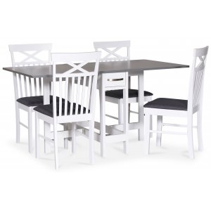 Lebensmittelgruppe Fårö; Fårö Klapptisch Weiß/Grau mit 4 Sofiero Esszimmerstühlen Lebensmittelgruppe Fårö; Fårö Klapptisch Weiß/Grau mit 4 Sofiero Esszimmerstühlen