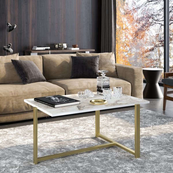 Merida Couchtisch 92 x 64 cm - Gold/Weiß