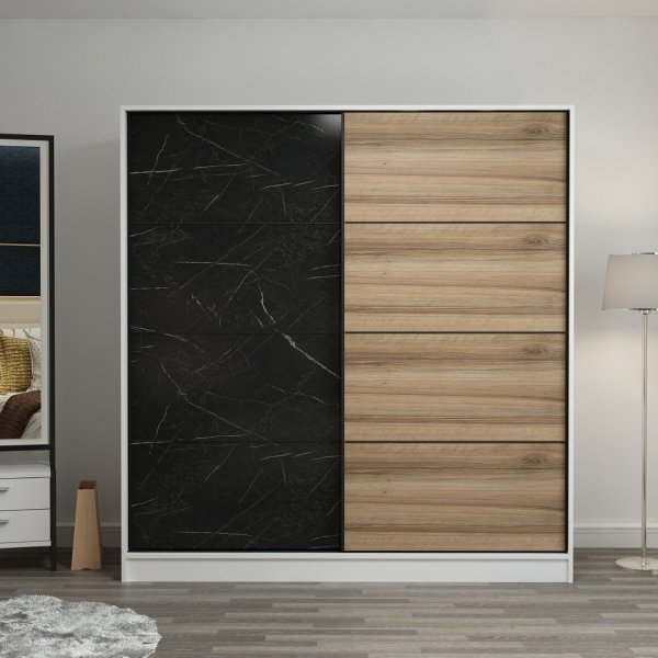 Kapusta Kleiderschrank 220x52x210 cm - Weiß/Schwarz/Braun