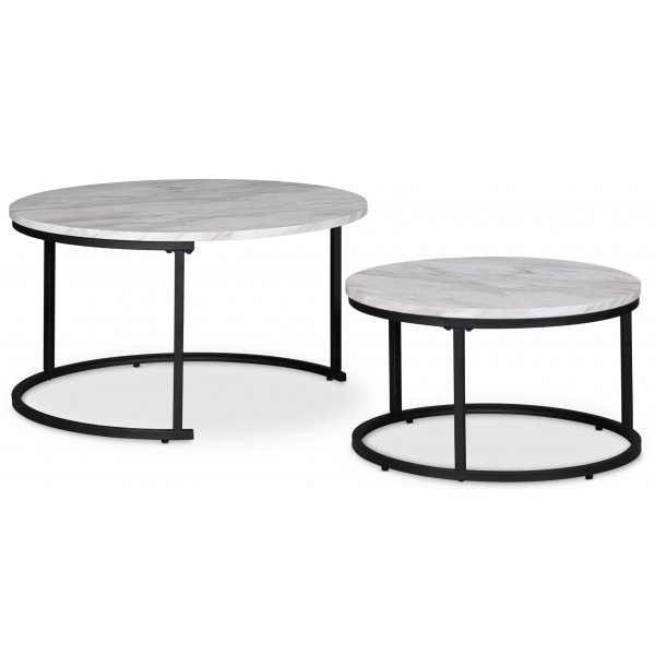 Solano Beistelltisch Ø80/60 cm - Weiße Marmorimitation