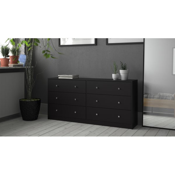 Schwarze Kommode May mit 6 Schubladen