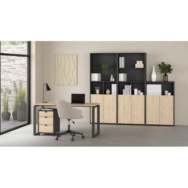 Schilderschreibtisch 150 cm - Mattgrau/Hickory