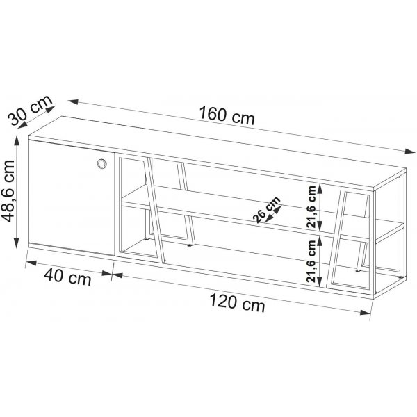 Lissa Medienbank 160 cm - Saphireiche/Schwarz